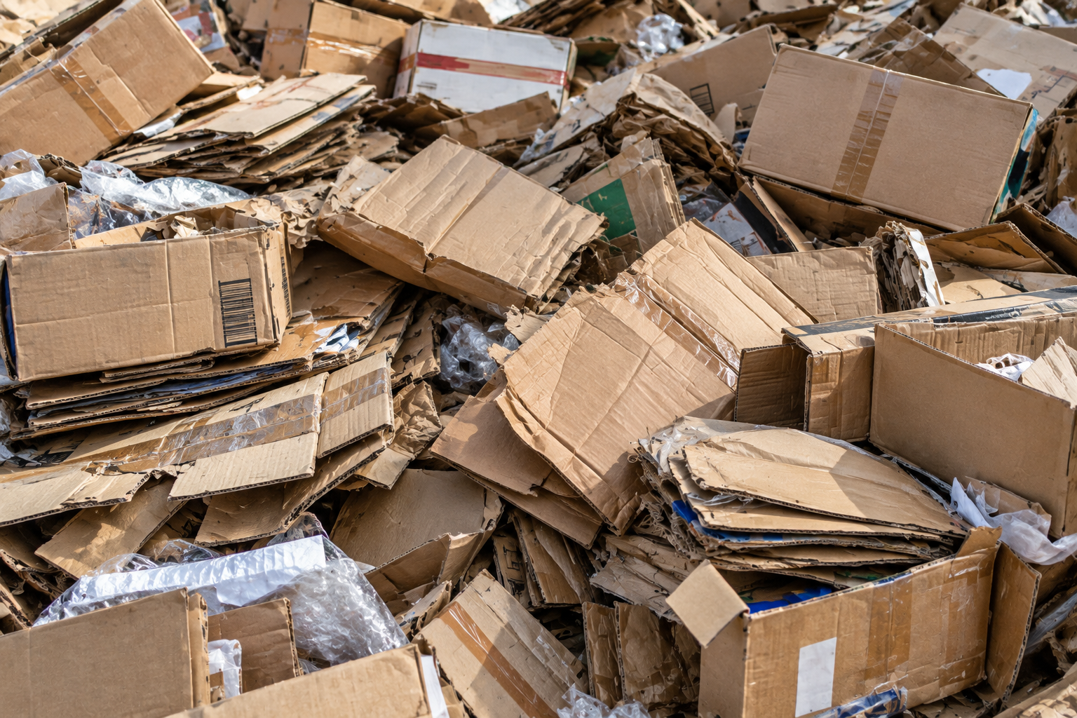 Cardboard and corrugated packaging collected for recycling