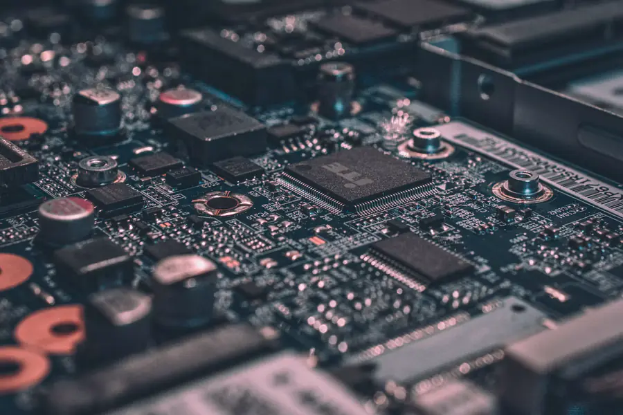 Circuit boards, IT hardware, and other e-waste components collected for recycling