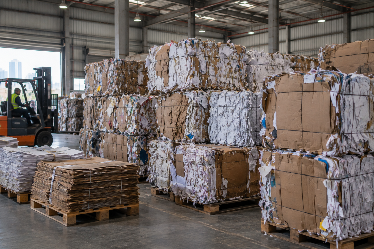 Office paper and cardboard collected for recycling